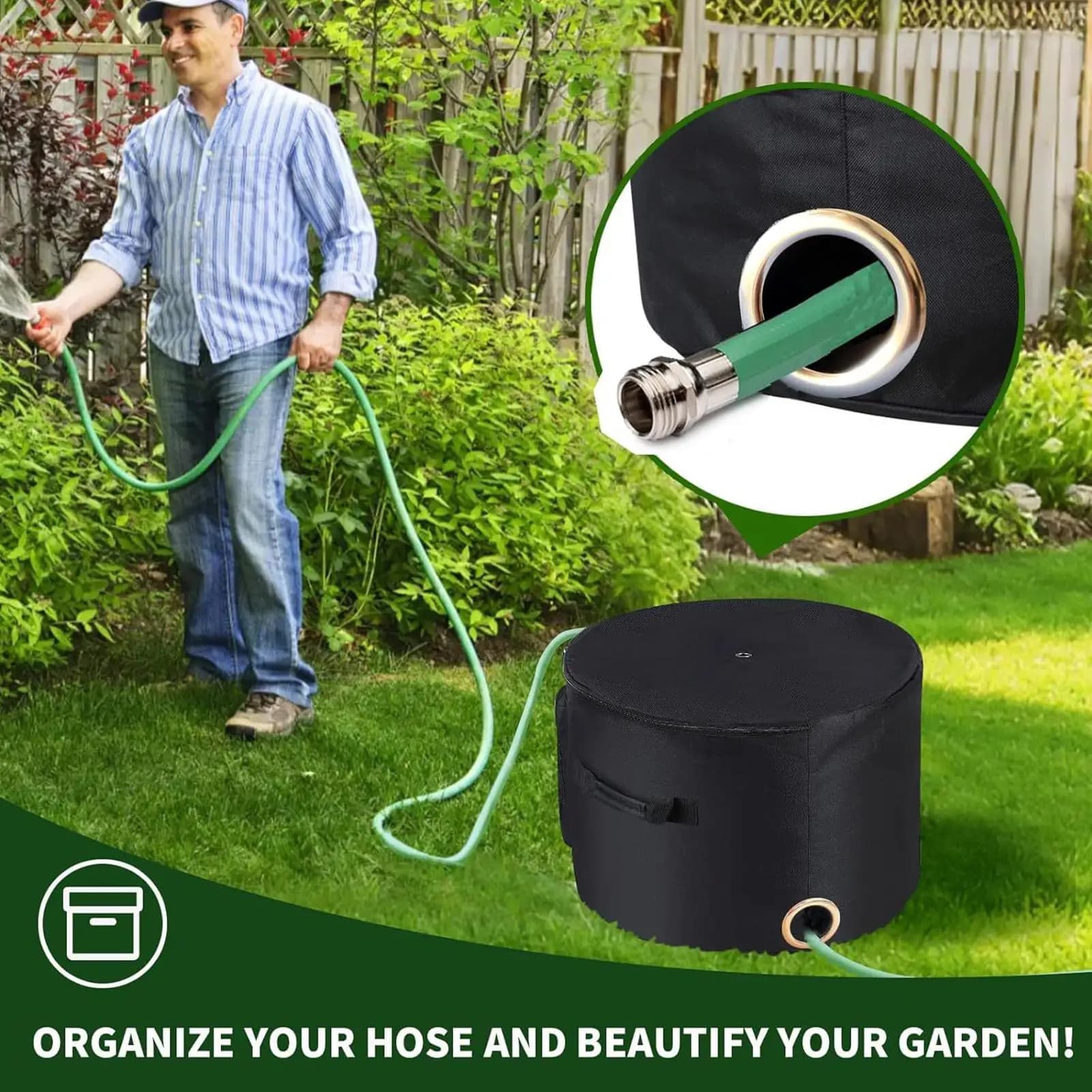 Garden Hose Storage Pot Waterproof Weatherproof bottom hose reel protective cover with drainage holes for gardens Backyard