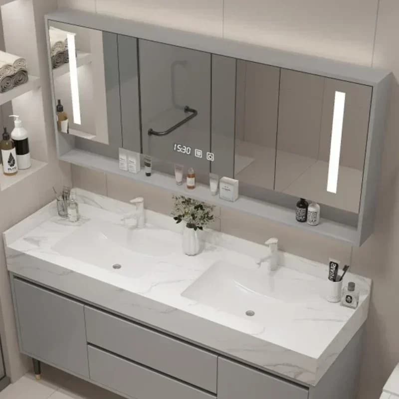 yu-1 Nordic Luxury Rock Plate Bathroom Cabinets Wall-mounted Storage Vanity Smart Mirror Cabinets Simple Furniture Arredo Bagno