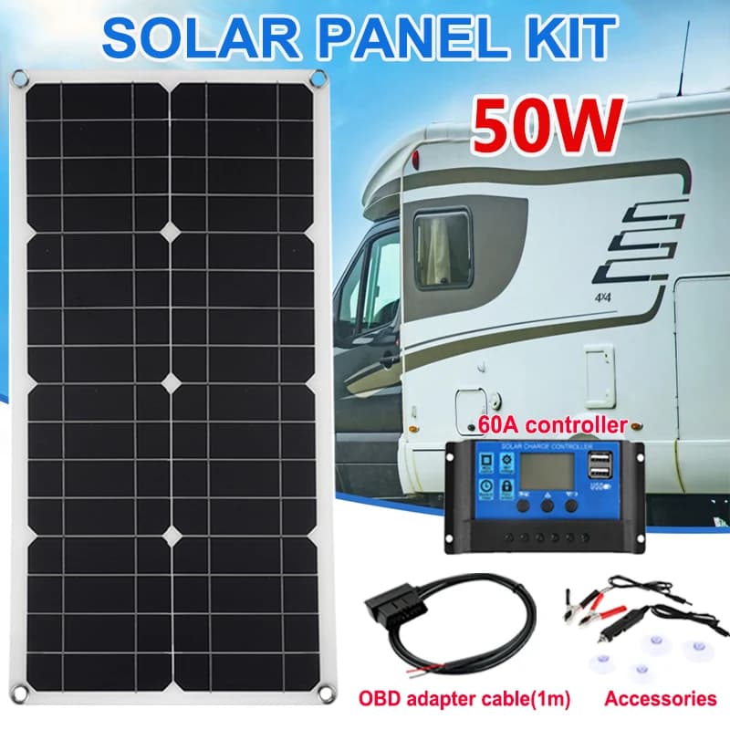 50W Flexible Solar Panel 18V Solar Cell 60A Controller with OBD Line Kit High Efficiency Battery Charger Module for RV Car