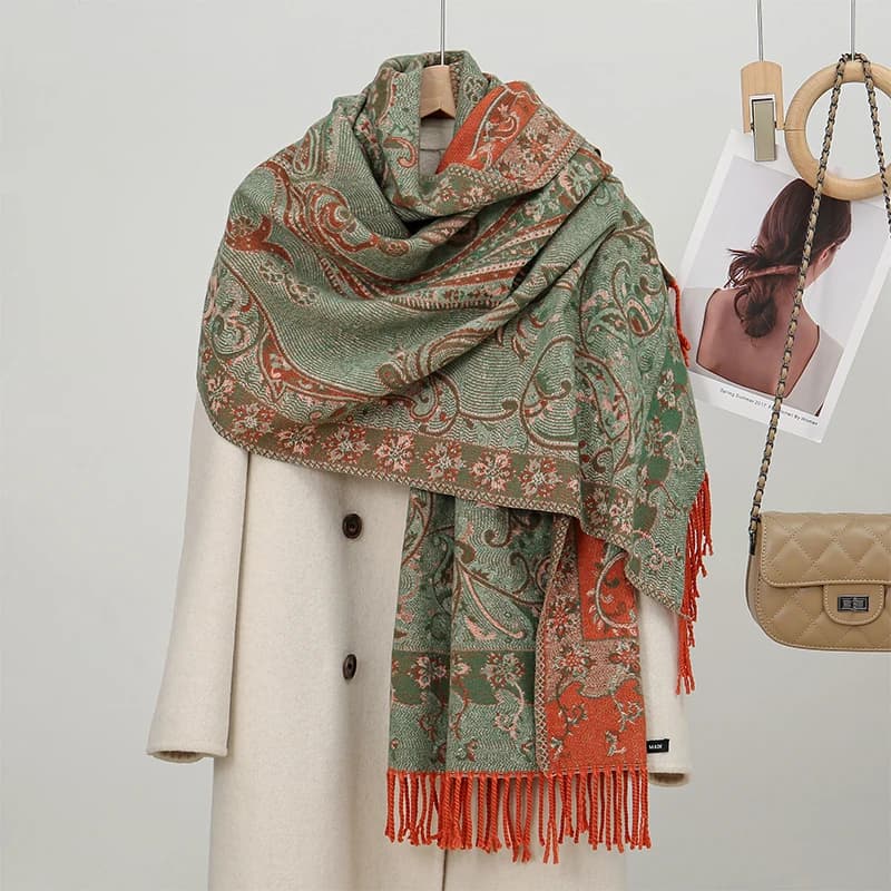 2024 Moda Stile Etnico Donna Paisley Sciarpa Jacquard di Cachemire Spesso Classico Scialle con Nappa Collo Caldo Avvolgere Invernale Pashmina Floreale