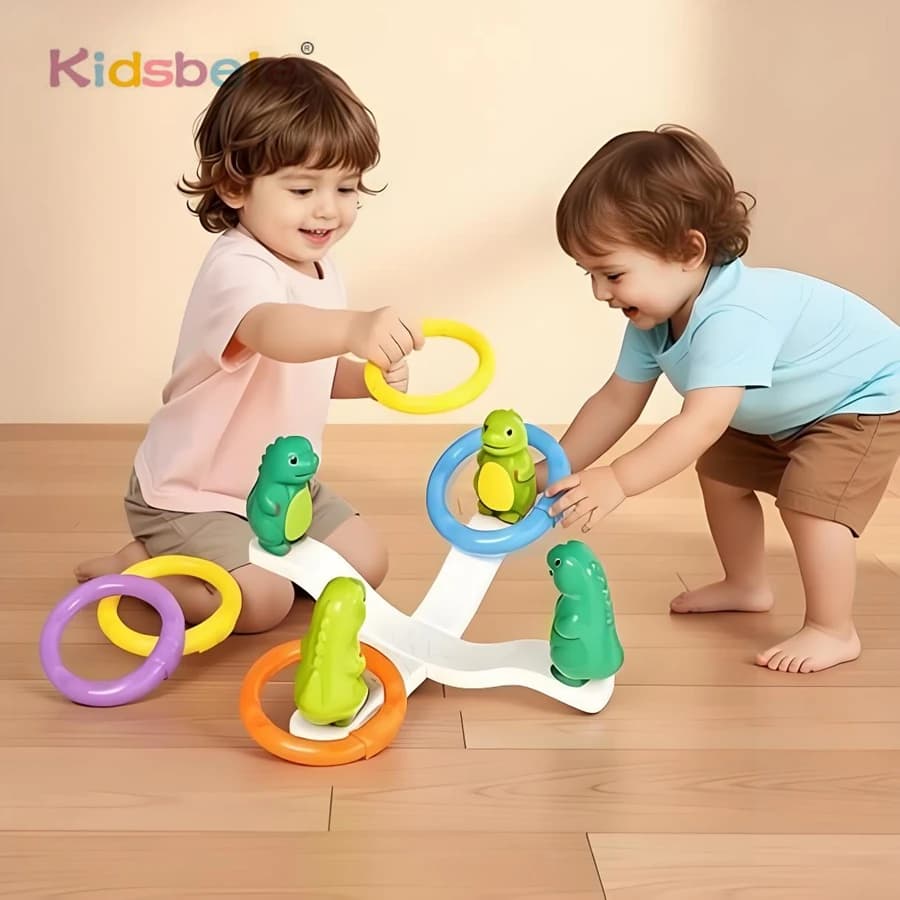 Kids Dinosaur Ring Toss Wobbly Balance Seesaw Toy Indoor Outdoor Family Interactive Game Educational Hand-Eye Coordination Toys