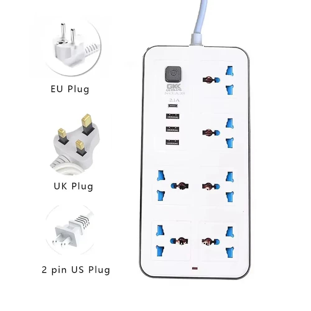 Prolunga Elettrica 2m con Prese Multiple e 3 Porte USB, Presa Elettrica Intelligente Tipo C per Casa, Spina Universale EU US UK
