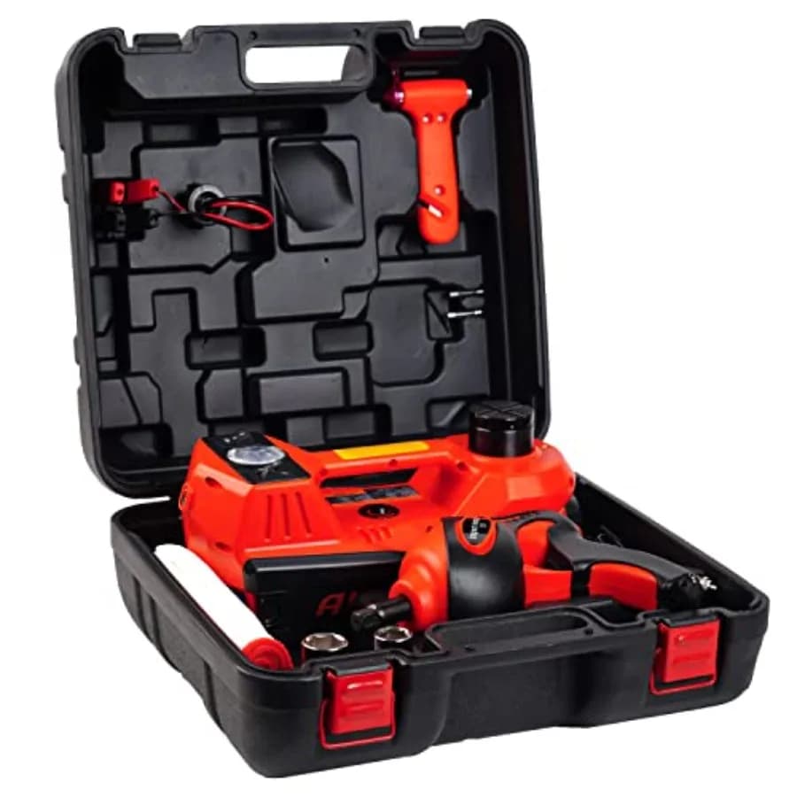 Kit Cric Elettrico 5 Tonnellate 12V con Avvitatore a Impulsi e Pompa Gonfiagomme per SUV, Berlina, Camion, Cambio Pneumatici, Riparazioni in Garage, Nero