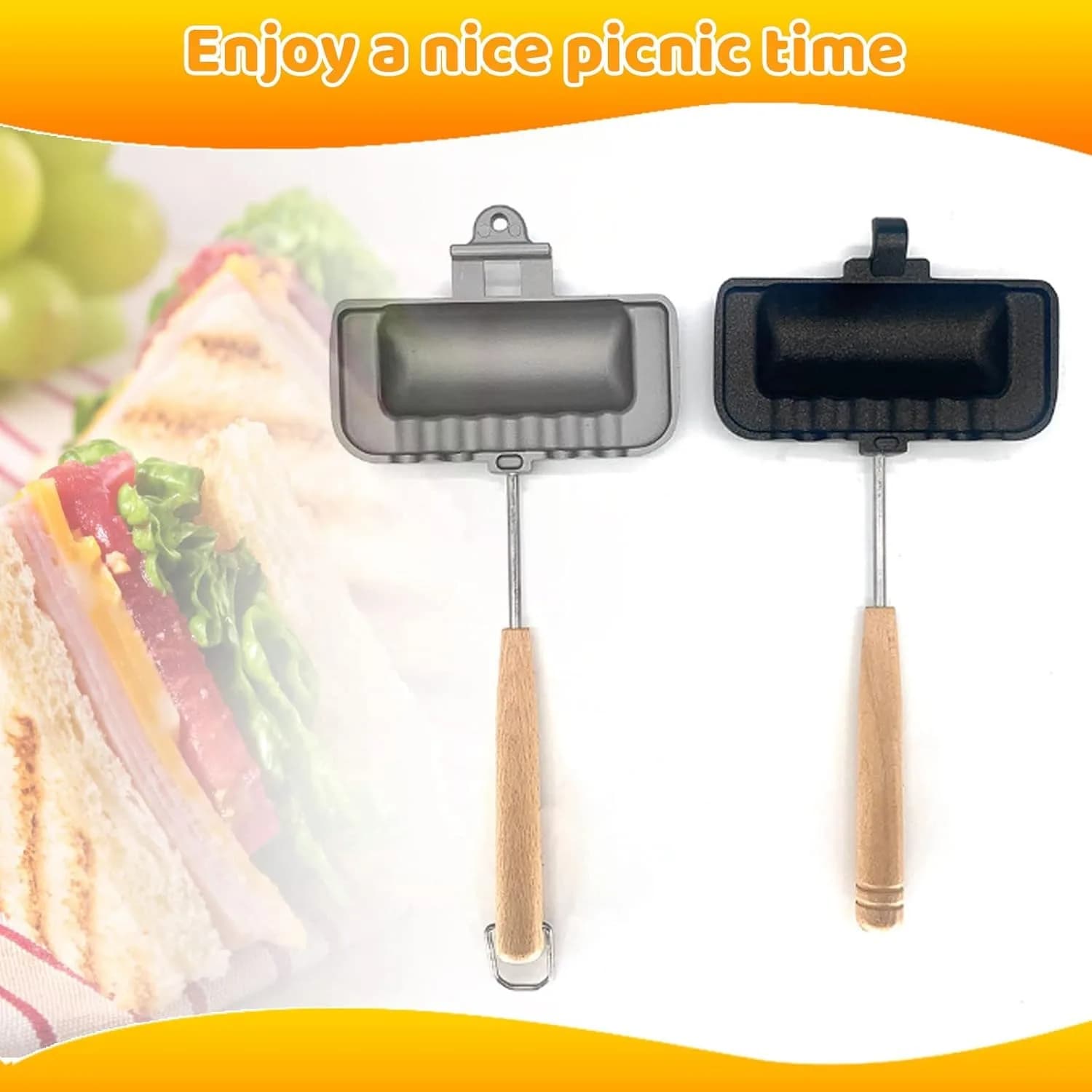 Piastra per sandwich caldi, padella a doppia faccia per sandwich, padella a doppia faccia per colazione, tostapane per hot dog, piastra per sandwich da campeggio (1 pezzo)