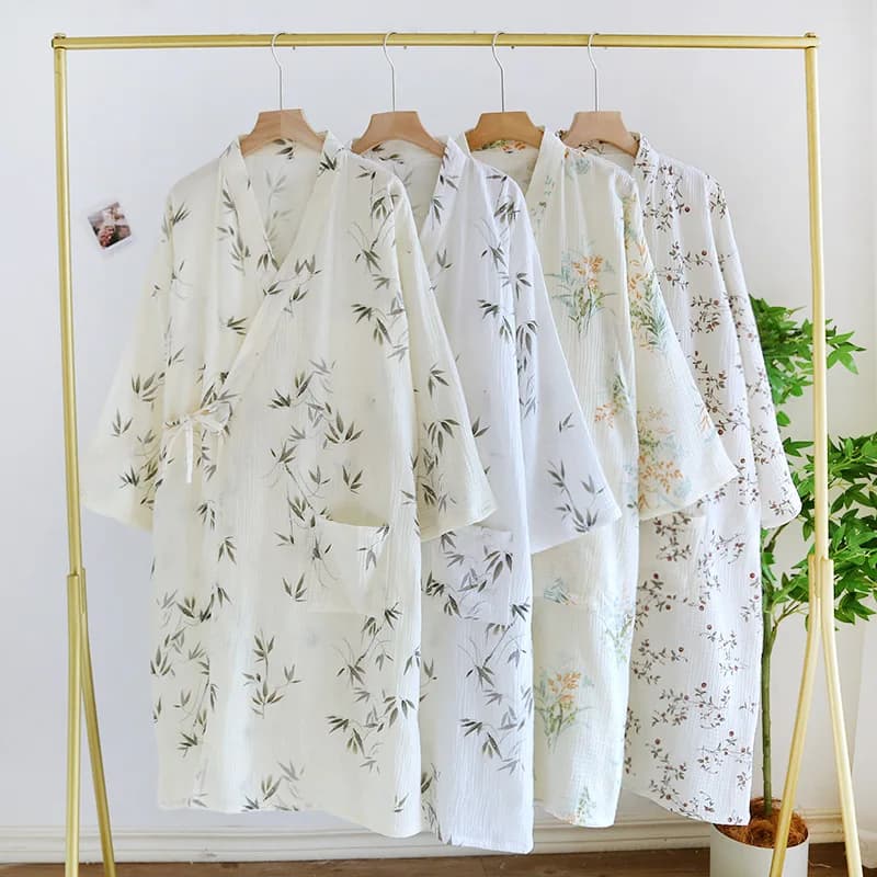 2026 Kimono Japanese Spring/Summer Ladies bathrobe 100% cotton pyjamas printed simple kimono bathrobe slim clothing for the house Woman