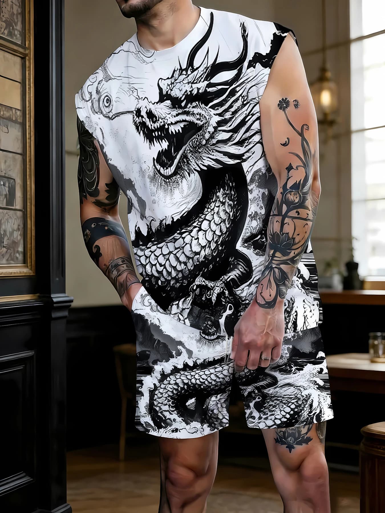 Men's Quick Dry Tank Top and Shorts Set Polyester Athletic Gym Workout 2 Piece Suit Standard Size