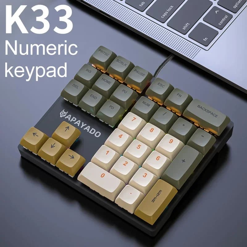 K33 33-Key Wired Mechanical Numeric Keypad With Multi-color Lights Suitable for Finance, Business, Laptop Numeric Keyboard