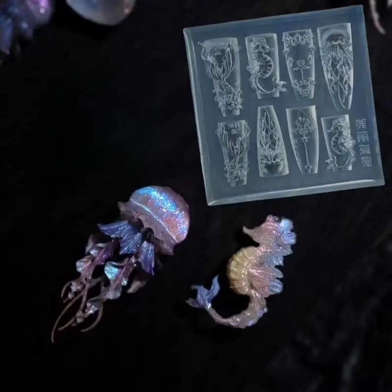 Stampo in Silicone 3D per Unghie a Forma di Conchiglia, Stella Marina, Coda di Pesce, Medusa, Conchiglia Trasparente, Modello per Intaglio Unghie, Accessori Fai-da-Te