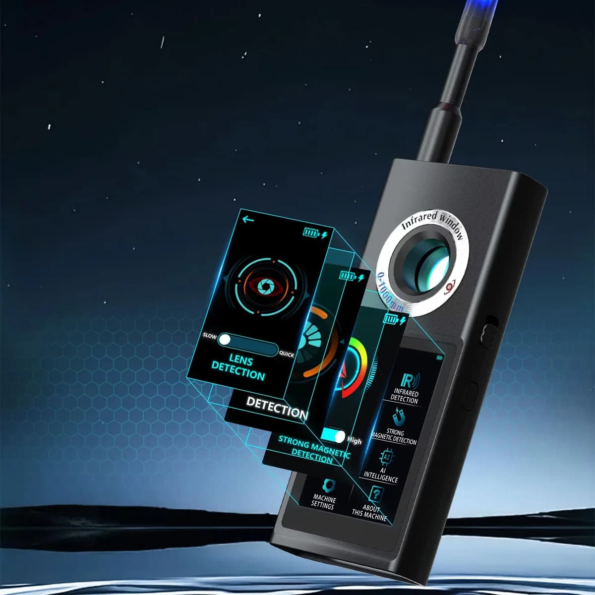 Rilevatore touch screen intelligente Kit anti-spia Telecamera segreta Localizzatore GPS Analisi del segnale AI Allarme porta/borsa Protezione della privacy