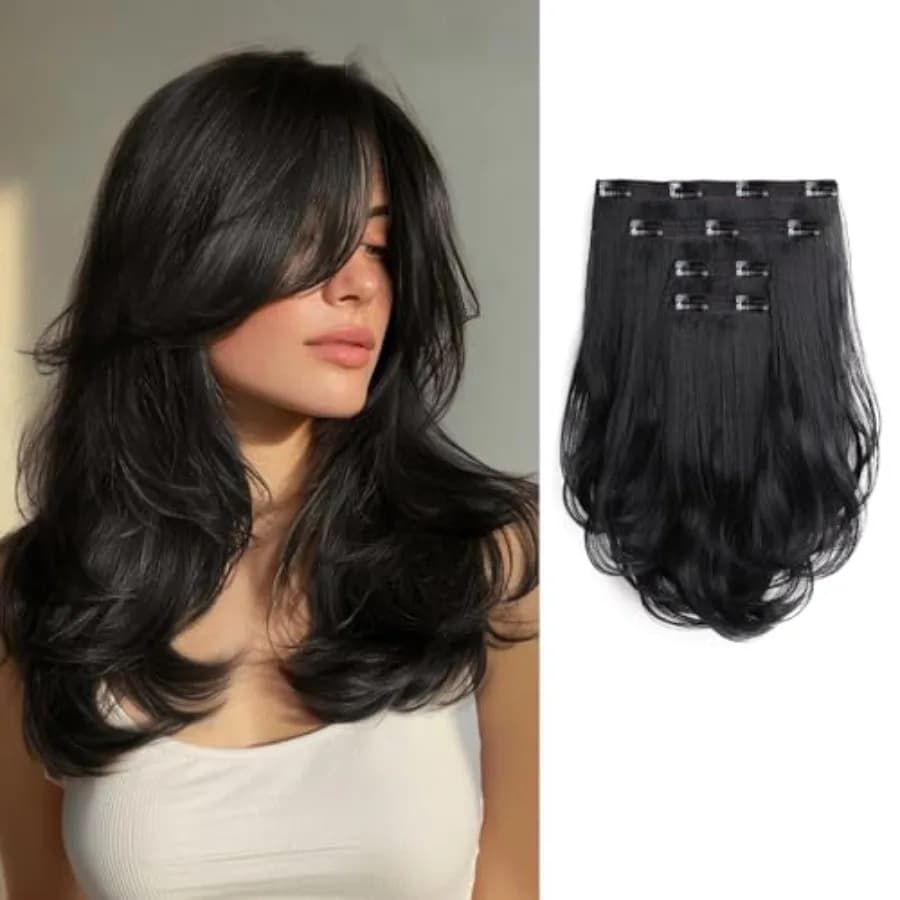 Clip In Hair Extensions 14'' Long Black Invisible Thick Synthetic Hair Clip Extensions for Women 4 Pcs Soft and Easy Installati