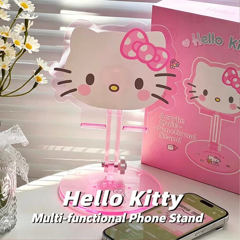 Supporto per telefono in acrilico Cute Kitty, stabile, anti-vibrazione, da scrivania, libera le mani, perfetto per guardare video e chiacchierare