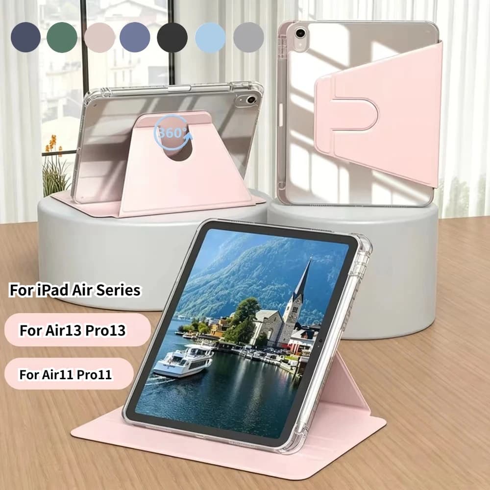 Acrilico Trasparente 360 ° Custodia Rotante per Tablet iPad Air 8 7 6 13' 11' 2026 2025 2024 Air 5 4 10.9 pollici Air 3 10.5' Air 2 1 9.7'