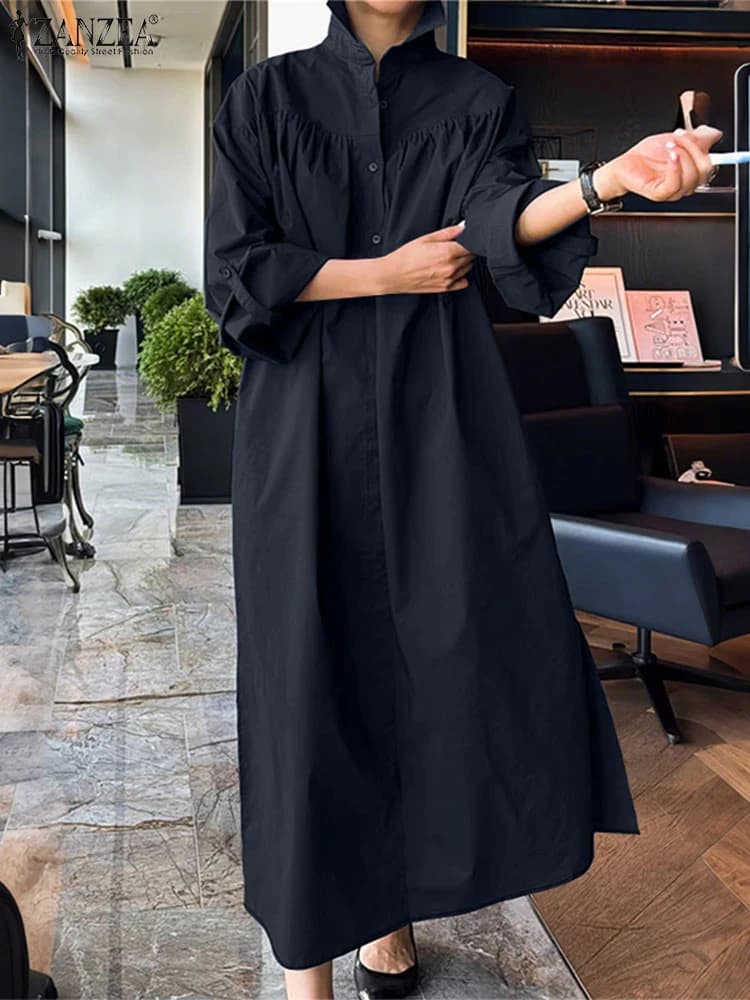 Fashion Autumn Shirt Dress ZANZEA Women's Dress 2025 Collar Long sleeves Summer dress Maxi Long dress Casual Solid OL Workwear Dress