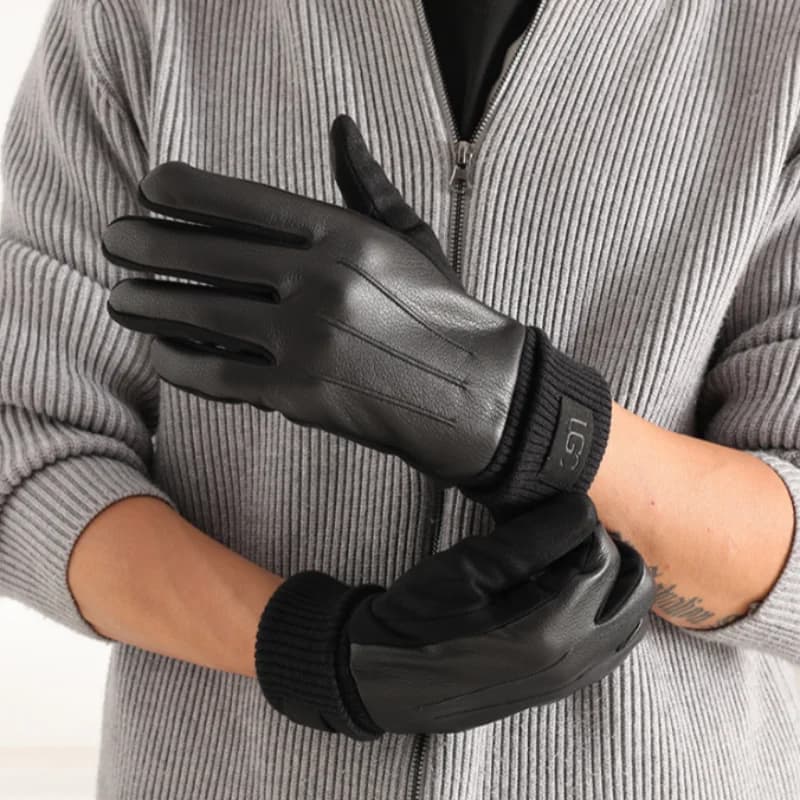 Guanti Invernali Caldi Touch Screen per Uomo, Guanti in Pelle Scamosciata, Guanti da Uomo alla Moda, Guanti in Pelle PU Ispessiti per Ciclismo e Guida all'Aperto