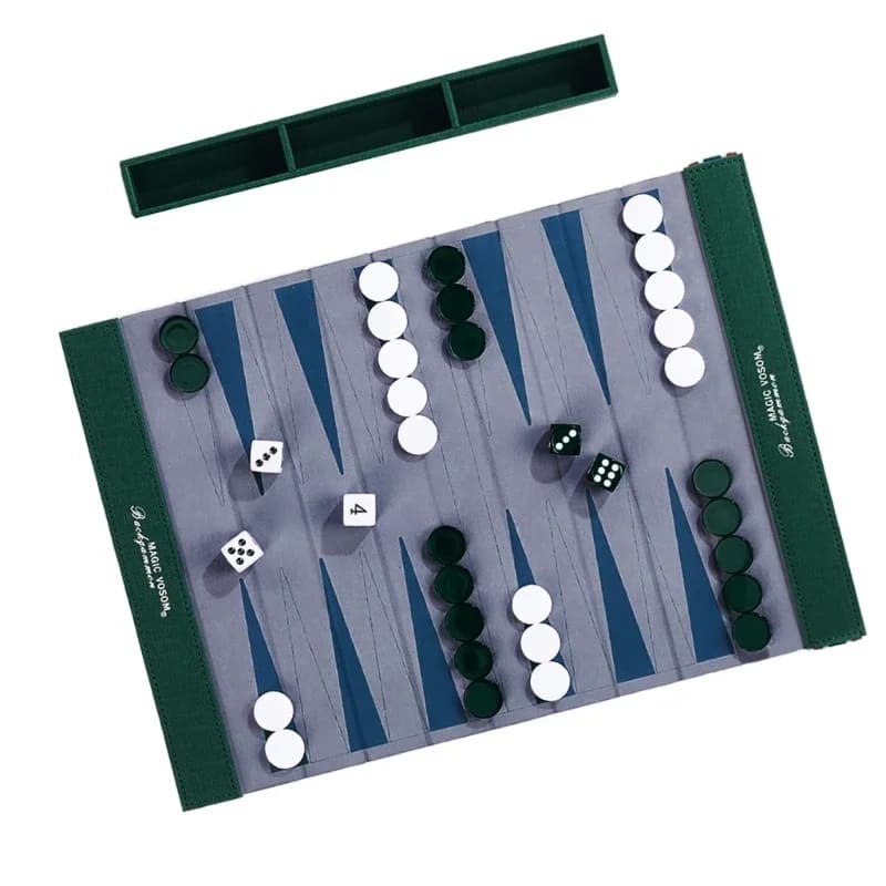 Rolls Up Backgammon Board Set PU Leather Backgammon Game Mat Chess Piece Set