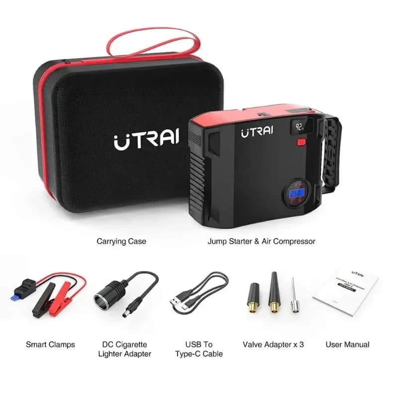 Utrai Avviatore di emergenza per auto 59.2wh Power Bank 12V Caricabatteria Booster con pompa d'aria per pneumatici Dispositivo di avviamento per strumento di emergenza a luce LED