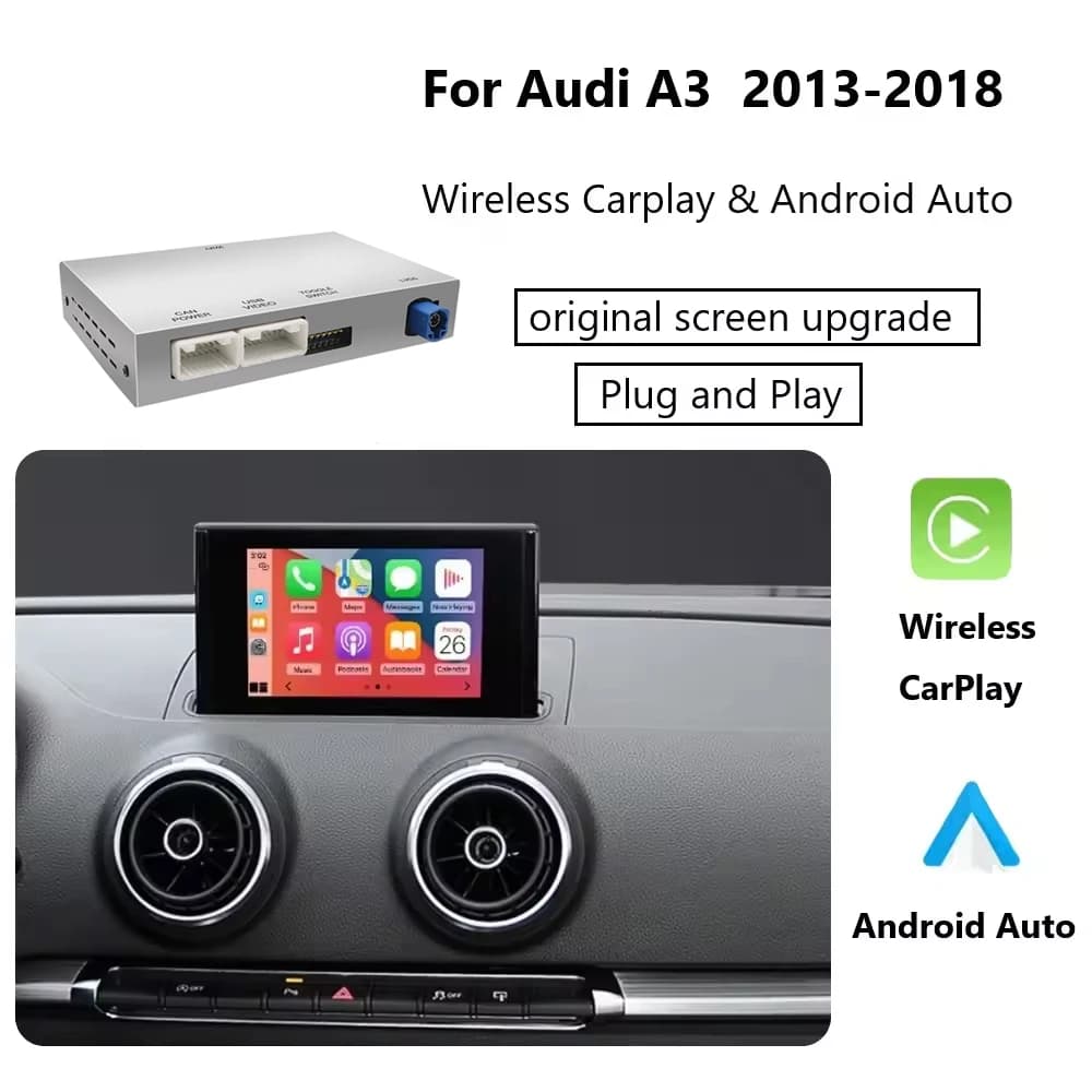 Modulo wireless CarPlay Android Auto per Audi A3 8v Q2 8P 2013-2018 Bluetooth USB Funzioni telecamera retromarcia