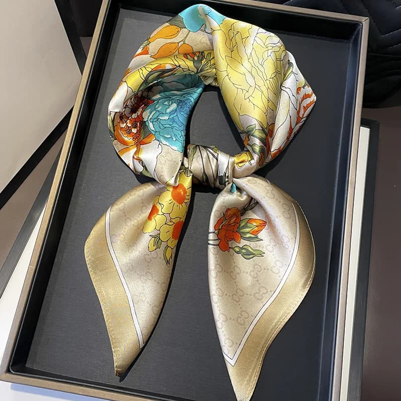 70cm New Women Silk Printed Design Scarf for Women Fashion Tie Back To Neck Handbag Shoe Scarf Wraps Hajib