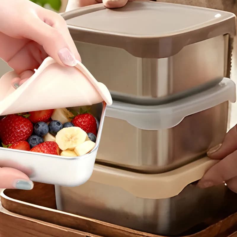 Contenitore per il pranzo in acciaio inossidabile 304 da 400 ml Contenitore per la preparazione dei pasti per uso alimentare Coperchio in silicone Contenitore per alimenti sani per ufficio a prova di perdite