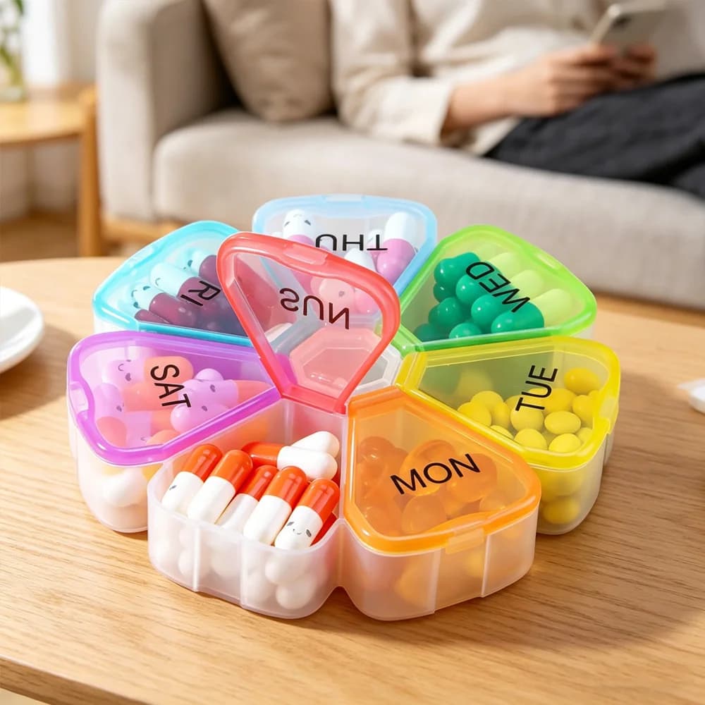 Organizzatore Portatile per Pillole da 7 Giorni con Motivo Floreale Arcobaleno, Piccolo Contenitore da Viaggio per Vitamine