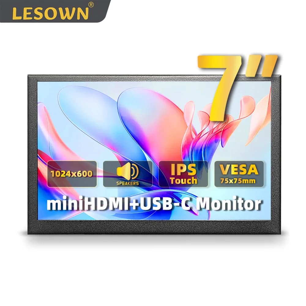 LESOWN Ultra-Portable 7in 1024x600 Seconds LCD Monitor Side Display IPS PC External Screen for Raspberry Pi 4/PS4/Xbox PC Switch