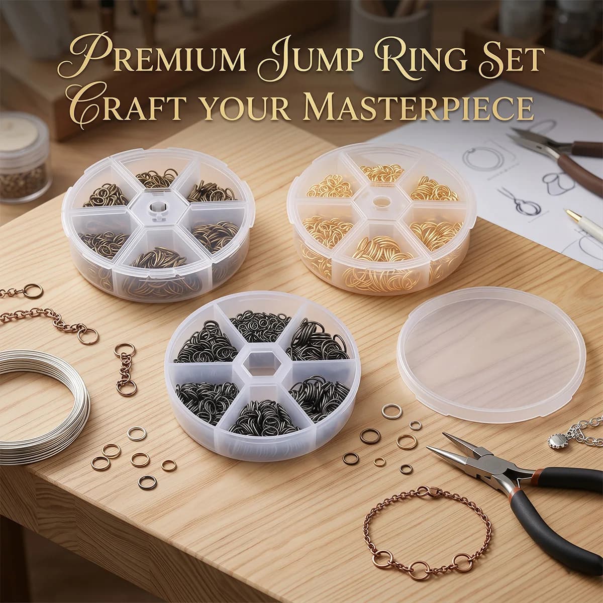 Open rings in iron alloy 4-10 mm 880 pieces, kit with organizer box, 5 colors for DIY, jewelry creation and accessories