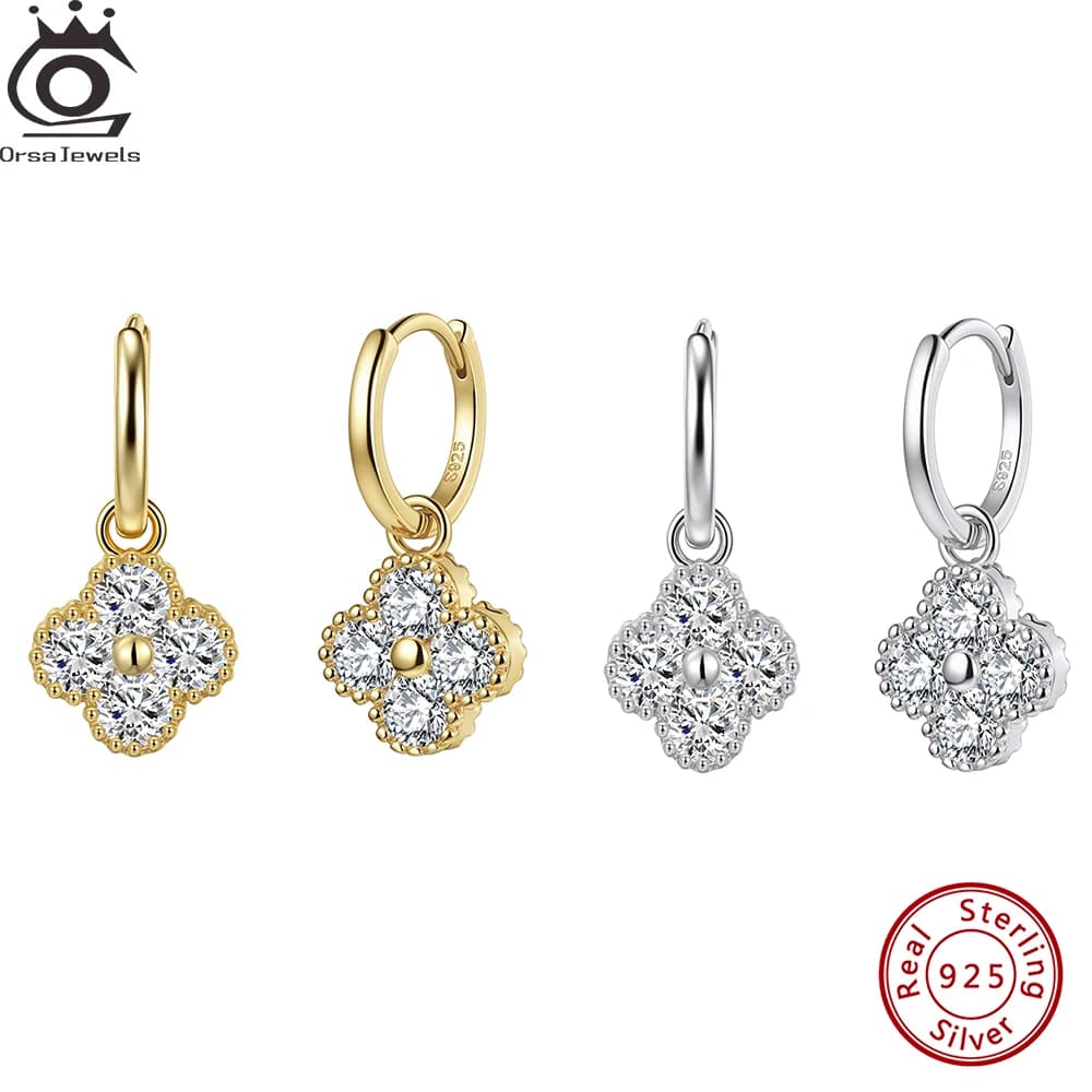 ORSA JEWELS Squisiti orecchini in argento 925 con trifoglio e moissanite per donna, orecchini con diamanti in moissanite color D brillante, gioielli MOE18