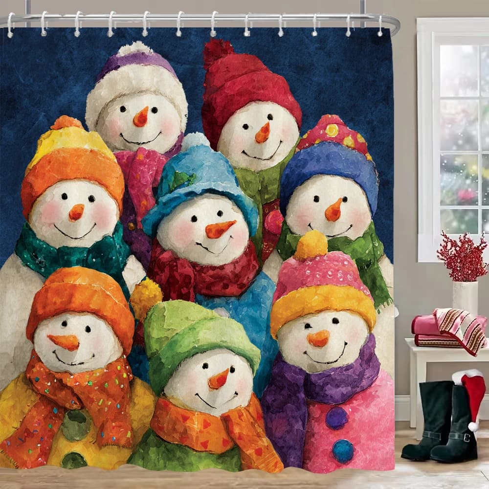 Tende da doccia con pupazzo di neve dei cartoni animati con ganci, tende da bagno in poliestere con Babbo Natale, decorazioni per la casa