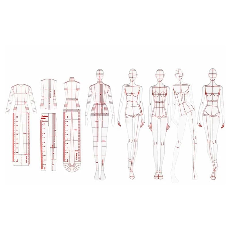 Righelli per illustrazioni di moda modelli per schizzi righello per cucire modelli umanoidi Design abbigliamento misurazione, combinazione