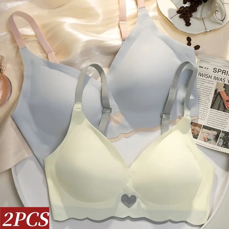 Set di 2 Reggiseni Push-Up Senza Ferretto, Bralette da Donna con Coppe 3/4, Reggiseno Lucido Senza Cuciture, Lingerie Sexy Femminile, Intimo Comodo in Tinta Unita