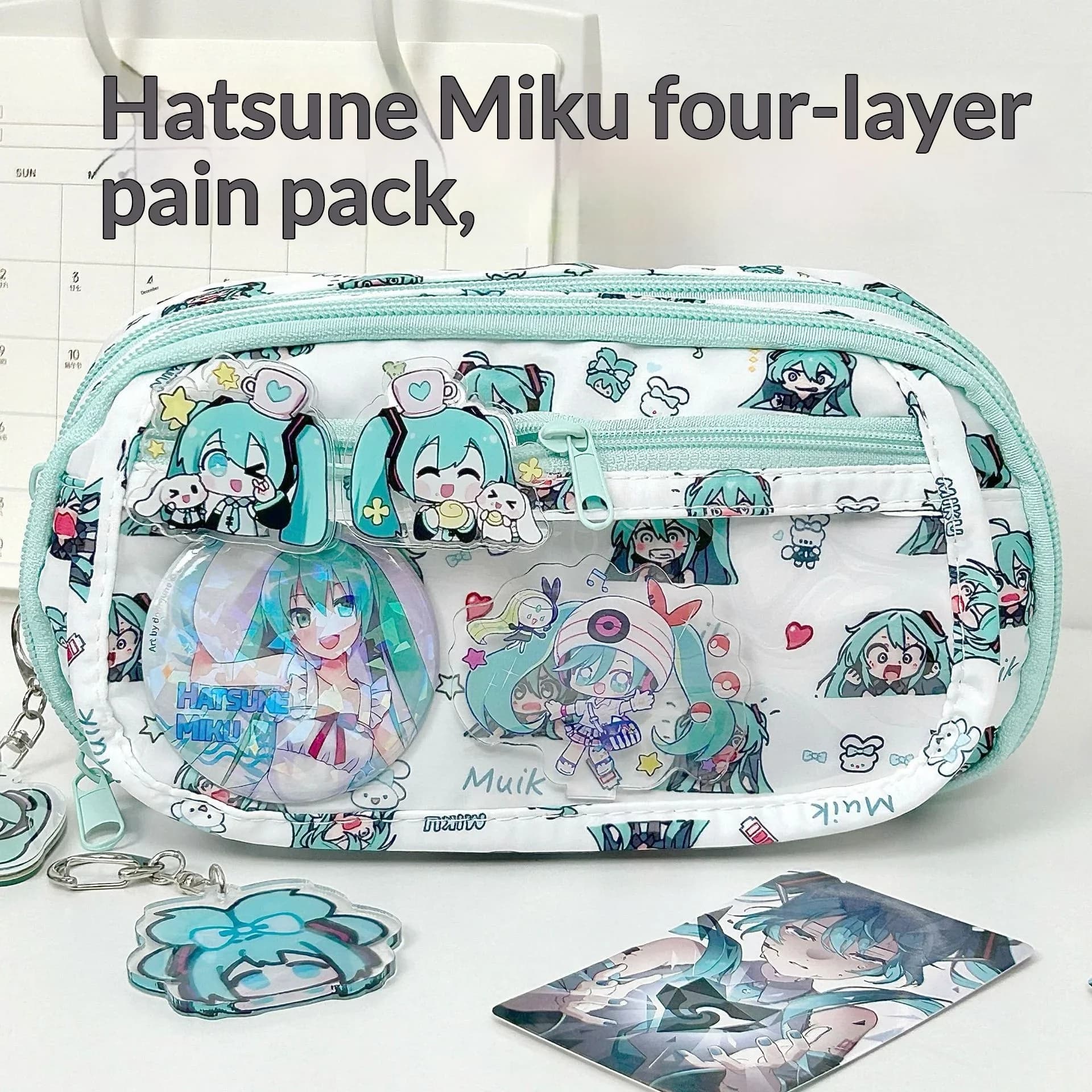 *Hatsune Miku Pain Bag Pencil Case Student Large Capacity Stationery Bag Cute Multi Layer Pencil Bag High Value Makeup Storage