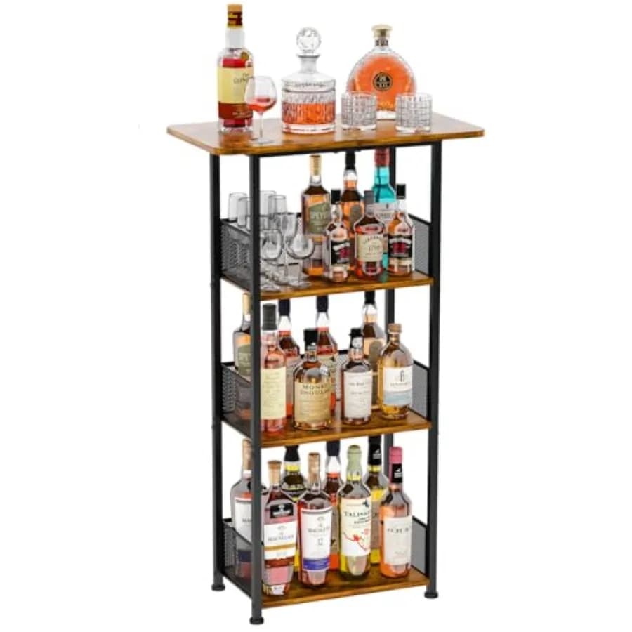Portabottiglie da Terra Autoportante: Carrello Bar Mini per Whisky e Vino, Mobiletto per Liquori - Bar Domestico per Bottiglie, Shaker per Cocktail, Tazze - 23.6 * 1