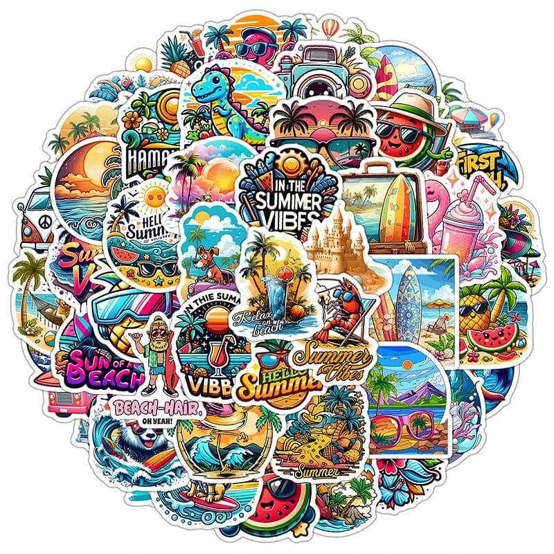 50PCS Funny Summer Stickers Summer Theme Beach Island Life Sticker Ocean Waterproof Vinyl Decals Pack for Scrapbook Laptop Phone