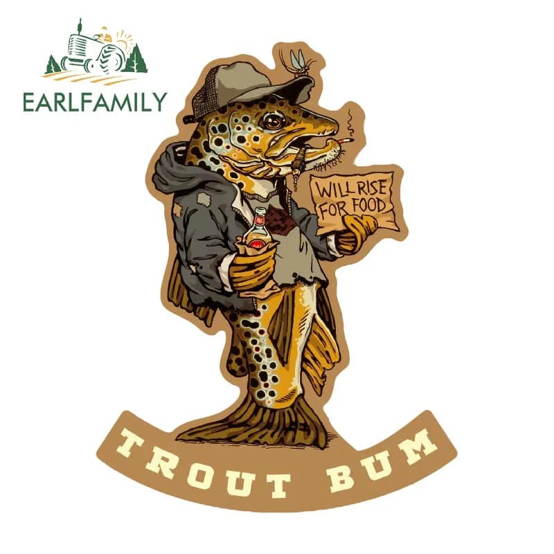 EARLFAMILY 13cm x 10cm Brown Trout Bum Car Sticker Funny Fish Rise for Food decalcomania Tackle Box Toolbox Off-road Trunk Sticker
