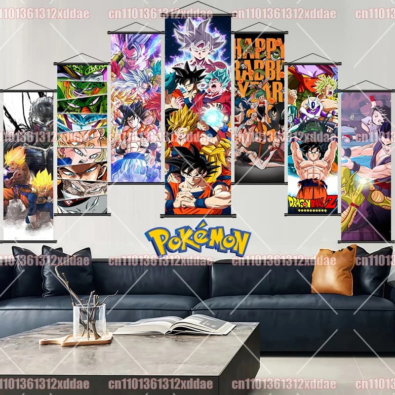 Dragon Ball Poster Scroll Painting Goku Vegeta Trunks Buu Tien Shinhan Retro HD Anime Art Hanging Painting Holiday Birthday Gift