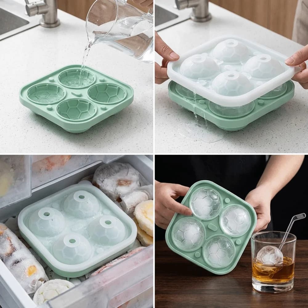 Stampo Creativo per Cubetti di Ghiaccio a Forma di Pallone da Calcio con 4/9 Scomparti, in Silicone Antiaderente con Coperchio, per Whisky e Feste