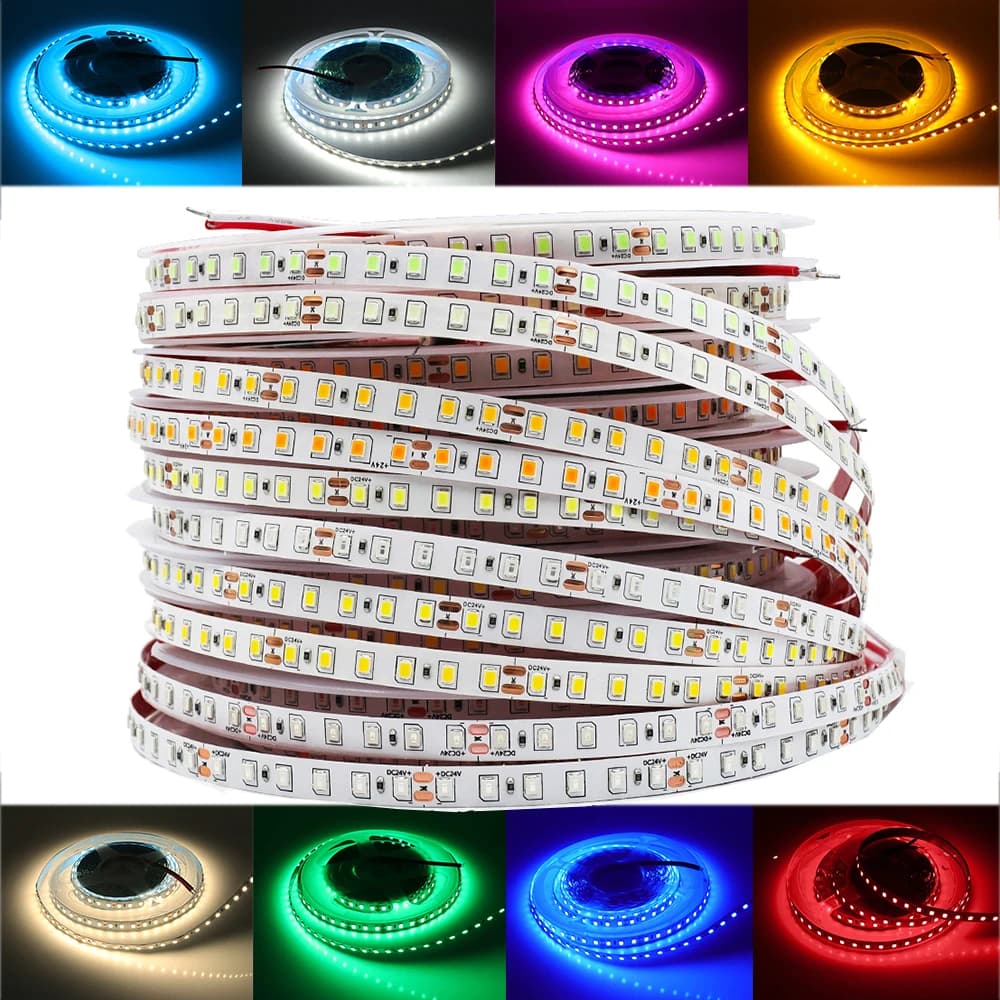 DC 12V LED Strip SMD 2835 120LED/M Red Blue Pink Ice Blue White Home Decorations Flexible Tape 5M/Rotolo String Lights