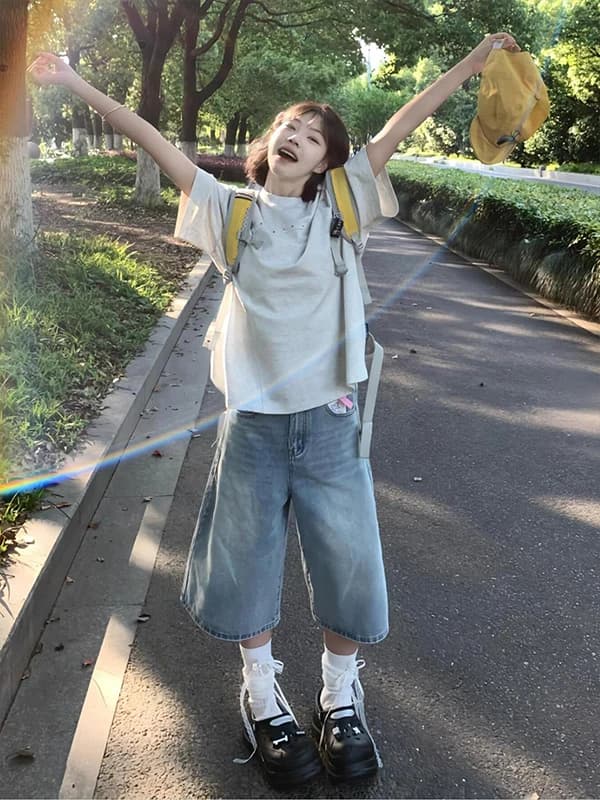 Retro High Waist Loose Fit Seven Inch Denim Jeans Women Summer Thin Casual Straight Leg Trousers Comfortable Loose Feeling