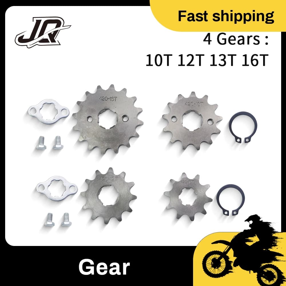 Motorcycle 420 Front Chain Sprocket 10T 12T 13T 16T With Lock Plate Bolts For 110cc 125cc 150cc Pit Dirt Bike ATV Quad