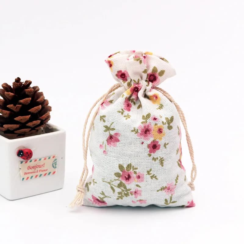 50 Sacchetti Regalo in Cotone Stampato 10x14cm, Sacchetti Naturali in Iuta per Gioielli, Viaggi, Caramelle, Confezioni per Baby Shower