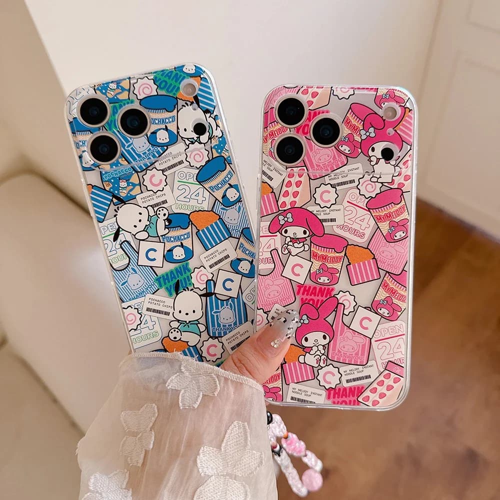 Custodia Trasparente Morbida in TPU con Cartoni Animati Sanrio Hello Kitty Melody Pochacco per iPhone 17 16 15 14 13 Pro Max
