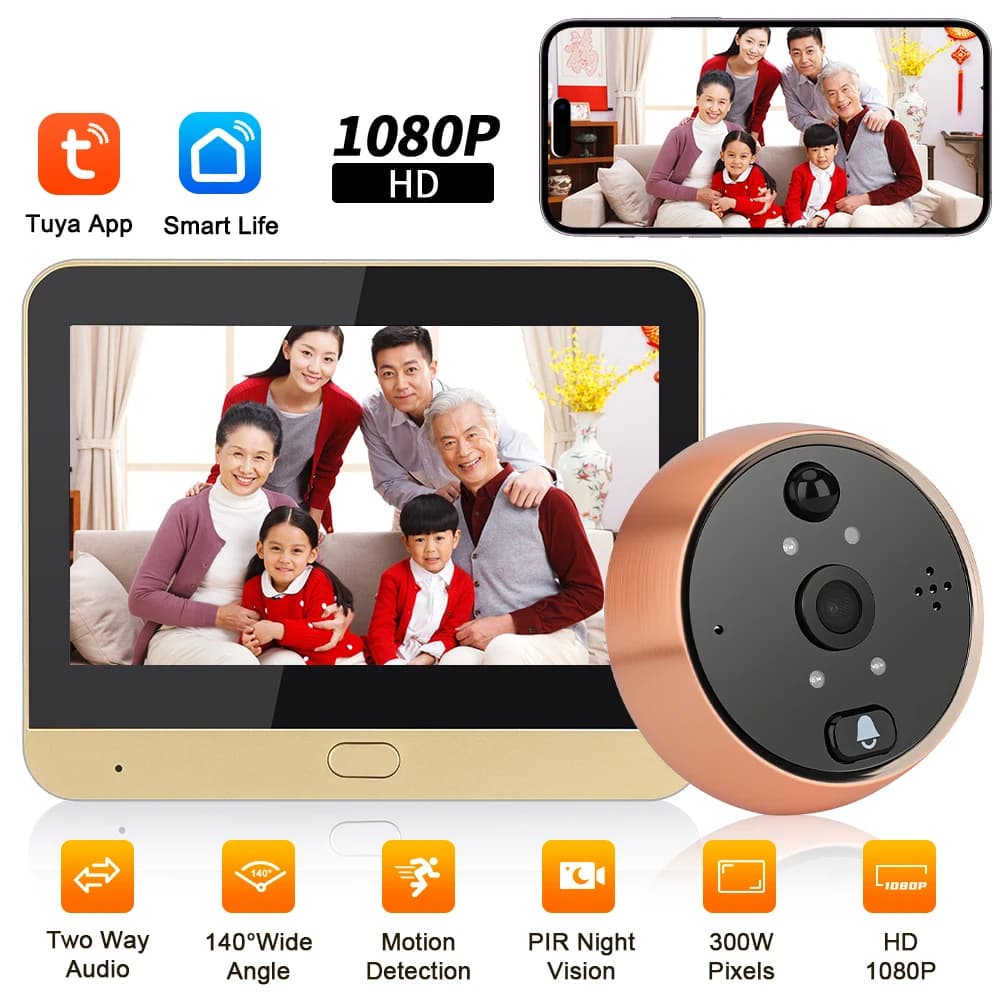 Campanello antifurto Wifi Videocitofono bidirezionale Campanello con rilevamento del movimento PIR Spioncino Monitoraggio remoto Spioncino digitale
