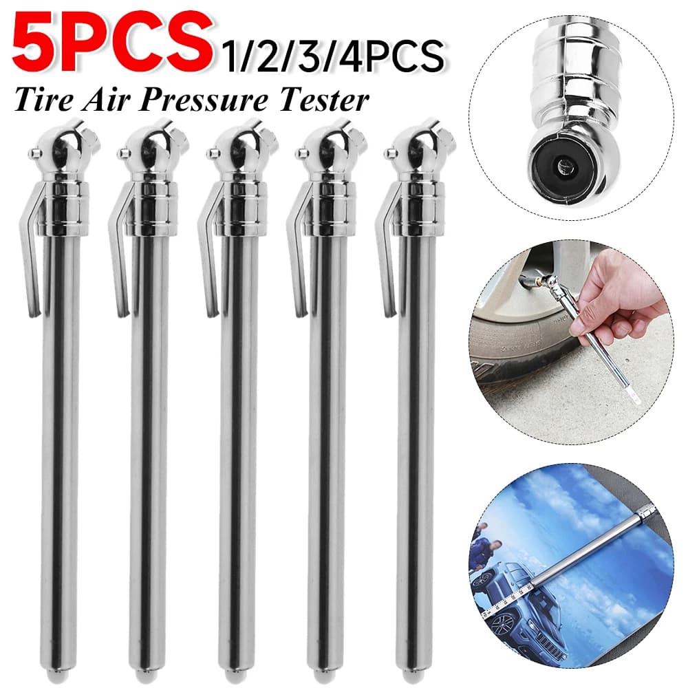 1-5 pezzi in acciaio inox a forma di penna per auto manometro per pneumatici manometro misuratore di pressione per pneumatici per auto portatile barometro