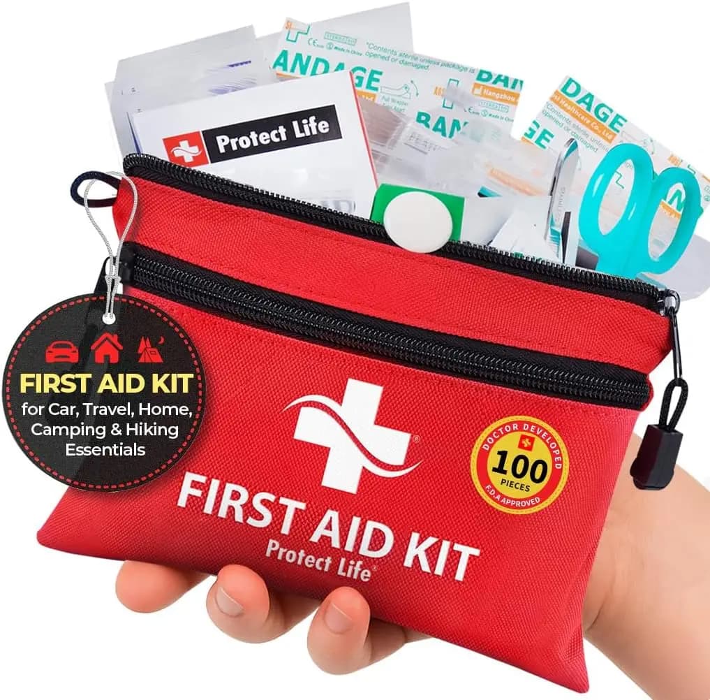 Kit di Pronto Soccorso Compatto da 100 Pezzi per Viaggi, Auto, Casa, Ufficio, Campeggio ed Escursionismo - Preparazione alle Emergenze