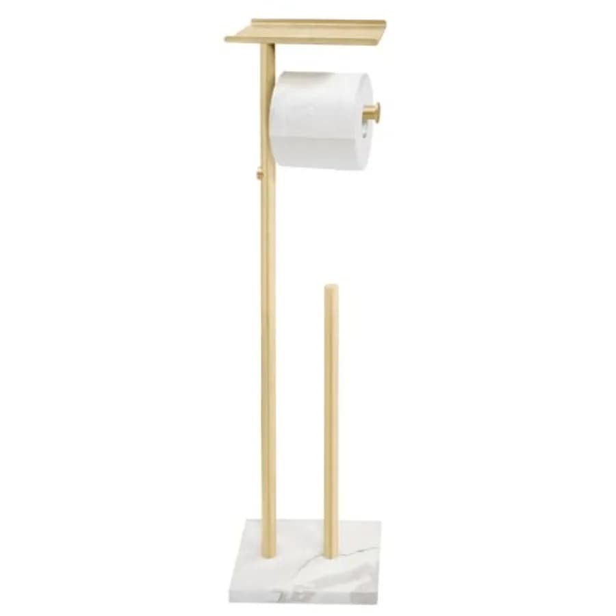 Toilet Paper Stand Holder with Shelf, Marble Design Base Free Standing Toilet Paper Roll Holder with 2 Dispenser SUS 304 Stainl