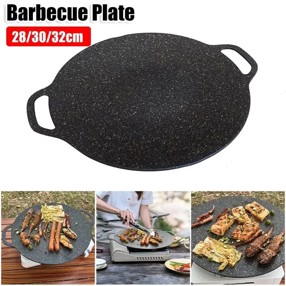 28/30/32 cm New Korean Plate Barbecue Anti-stick with Handle Circular Paddle External Stove for Travel Outdoor camping