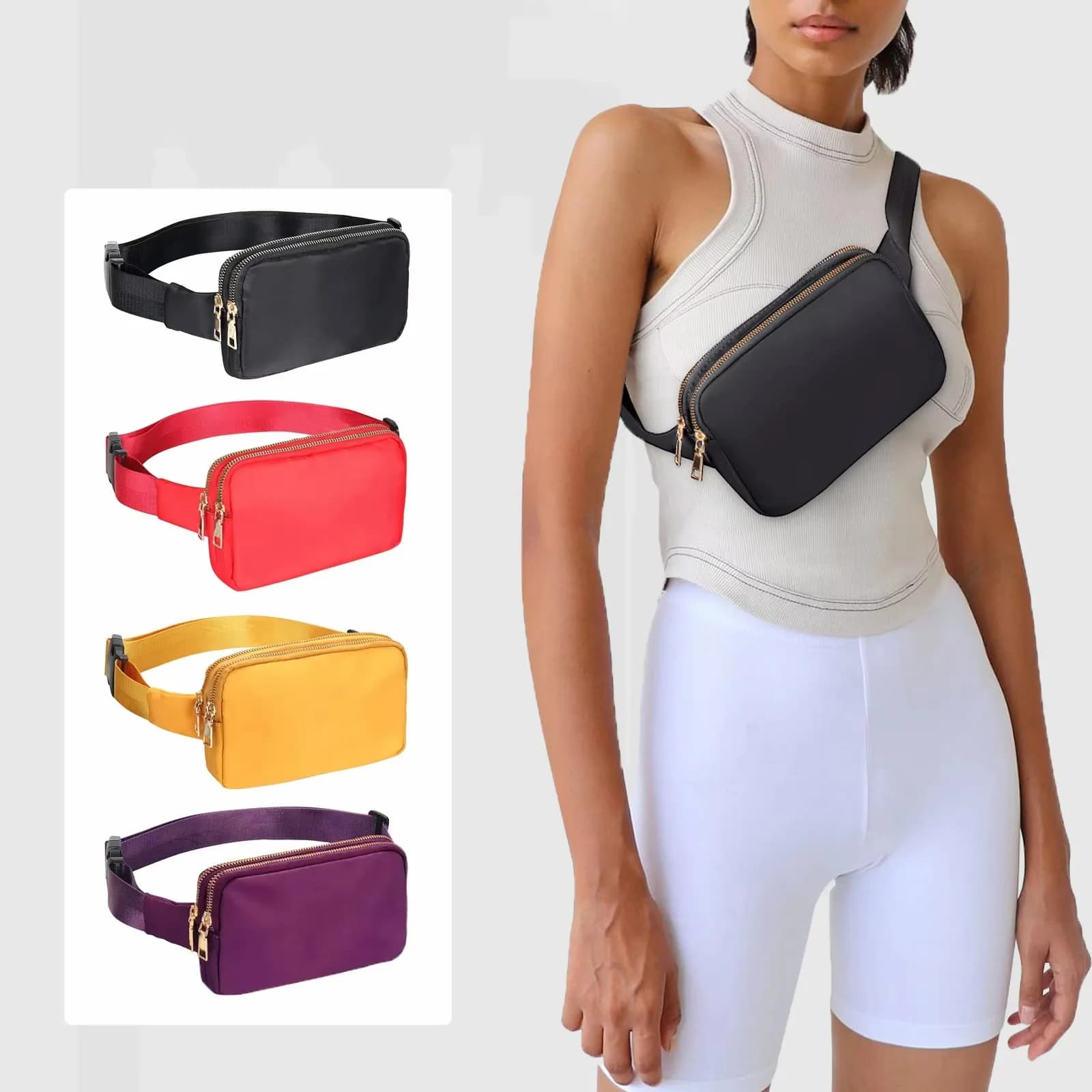 Outdoor Waist Bag with Multiple Pockets -1pc, Black, Double Belt Bag, Adjustable, Gadgets for Traveling, Mountaineering and Hiking