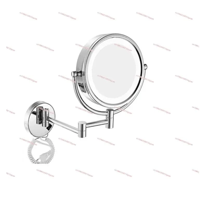 Specchio cosmetico da bagno a led con lampada senza punzonatura Specchio telescopico pieghevole sospeso a parete Specchio cosmetico bifacciale