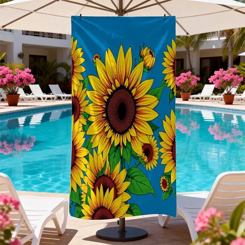 Telo Mare Vibrante con Stampa Floreale Girasole, Asciugatura Rapida, Anti-Sabbia, Assorbente, Ideale per Viaggi e Vacanze al Mare