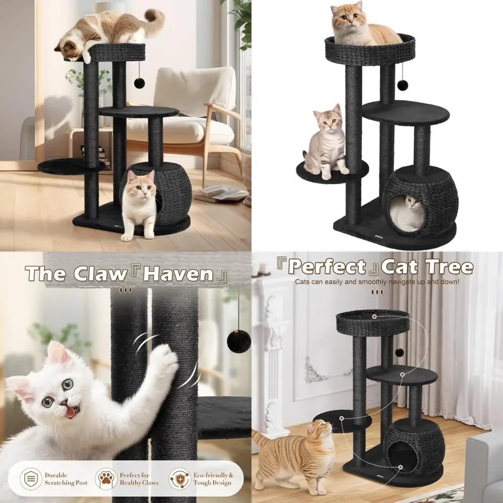 Alberi per gatti da interno 39 alti, tiragraffi in sisal naturale, torre condominio per gatti intrecciata a mano per gatti